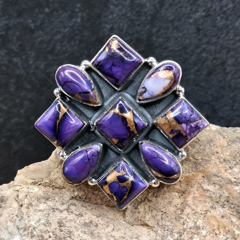 Purple Mojave Turquoise Cluster Ring Sz 5-10 Adjustable 925 SS Southwestern